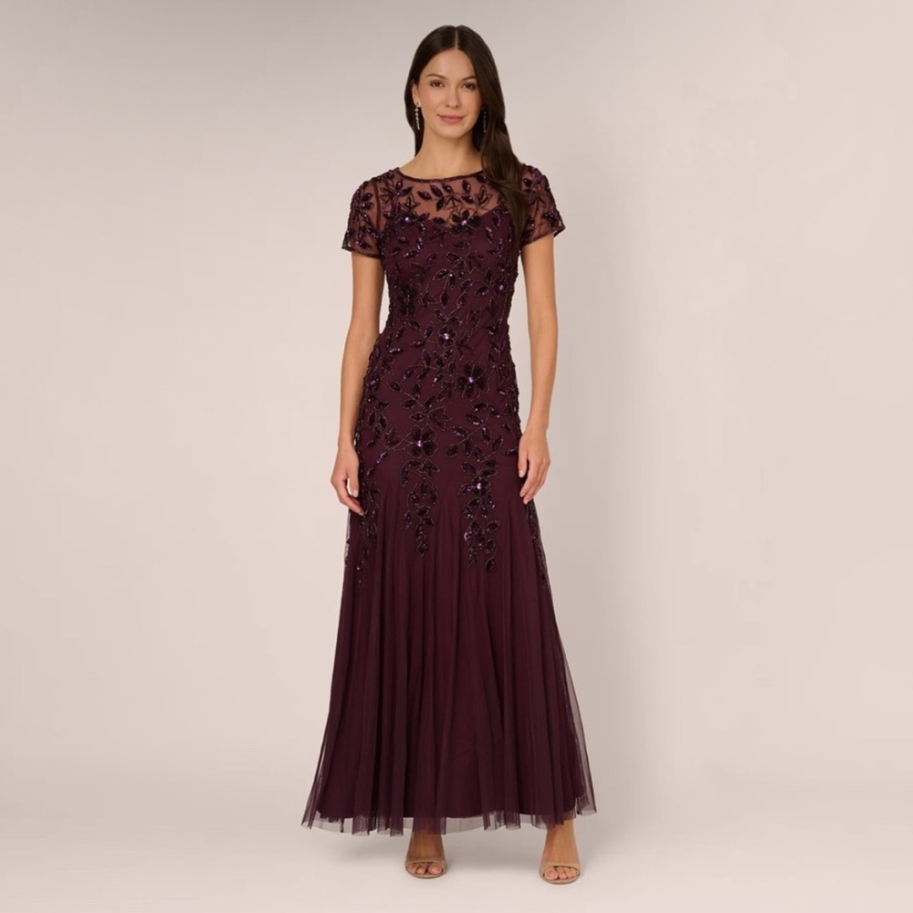 Adrianna Papell Burgundy Beaded Formal Gown SZ 20 GALA Evening Dress NWT MOB/MOG